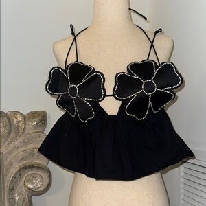 Zara Black and White Embellished Crop Tank Top